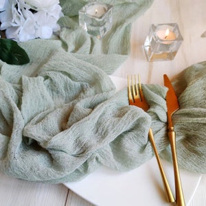 Sage green table cloth, Gauze table runner, Cheese cloth table runner, Birthday table runner RU-109