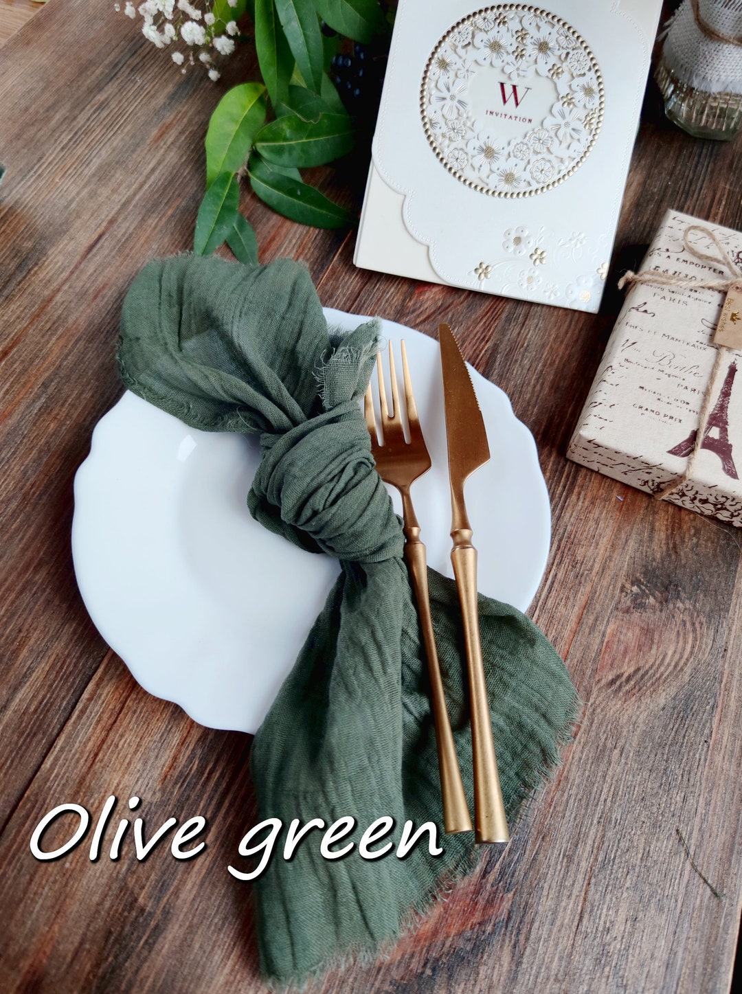 Holiday Decor Napkins, Olive Green Gauze Napkins for Wedding