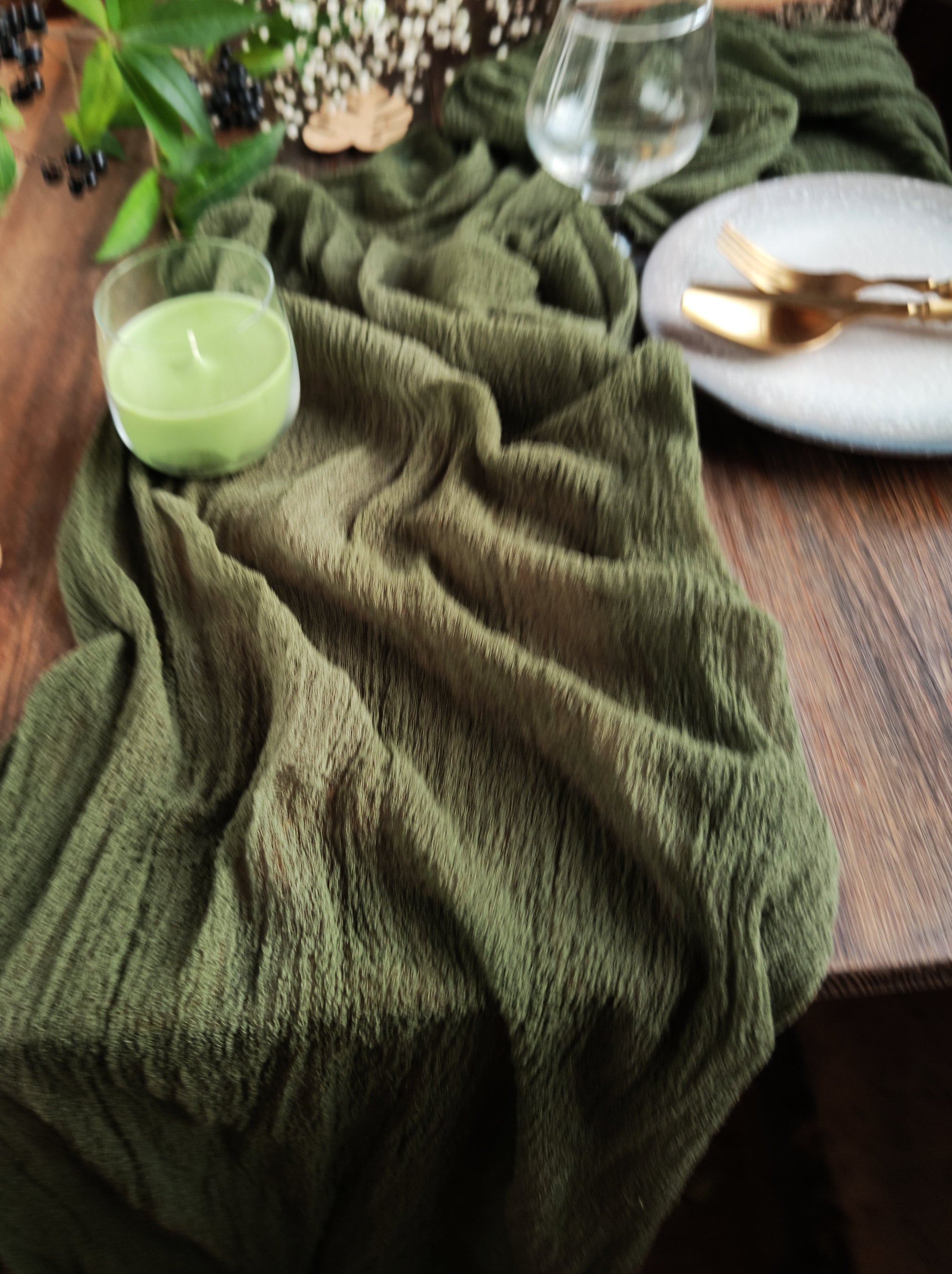 Holiday decor table runner Olive green gauze table runner Etsy
