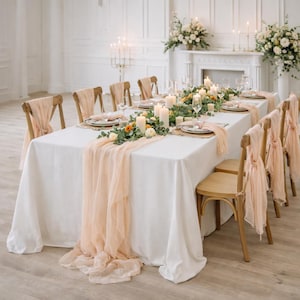 Light Peach Gauze Table Runner, Cheesecloth Wedding Runner, Boho Rustic Table Decor for Wedding, Bridal Shower, Baby Shower Decoration