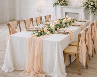Runner da tavola in garza color pesca chiaro, runner da matrimonio in tela di cotone, decorazione rustica boho per matrimoni, addii al nubilato, baby shower.