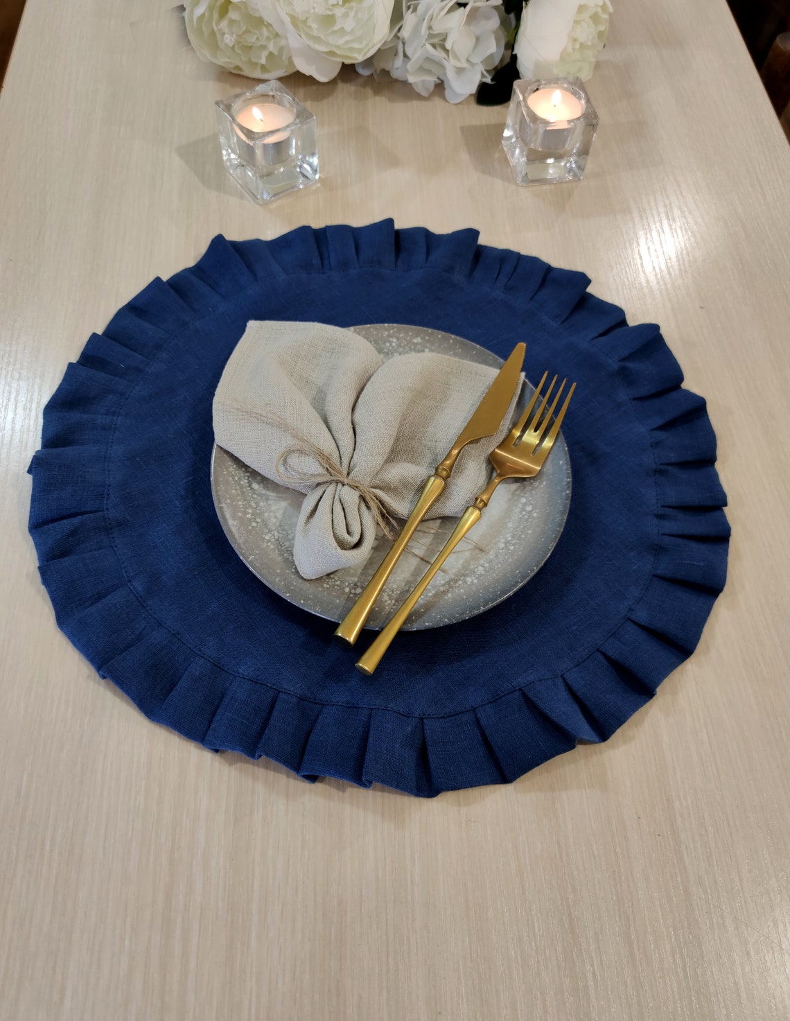Placemats round table for the wedding Navy blue linen Etsy