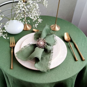 Linen napkin bulk, Moss green cloth dinner napkins, Natural softened fringed linen napkins, Wedding napkins LN 156 image 2