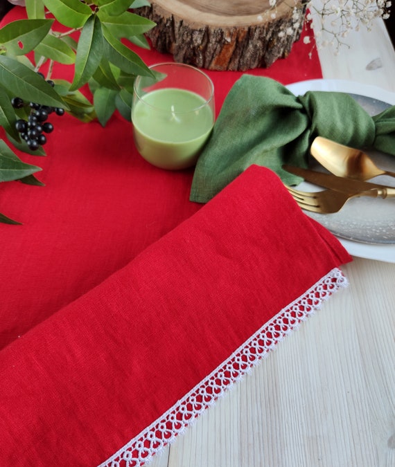 Dekor Tischdecke, Rote Tischläufer mit Spitze, Linen Tischdeko, Urlaub Läufer für Tisch