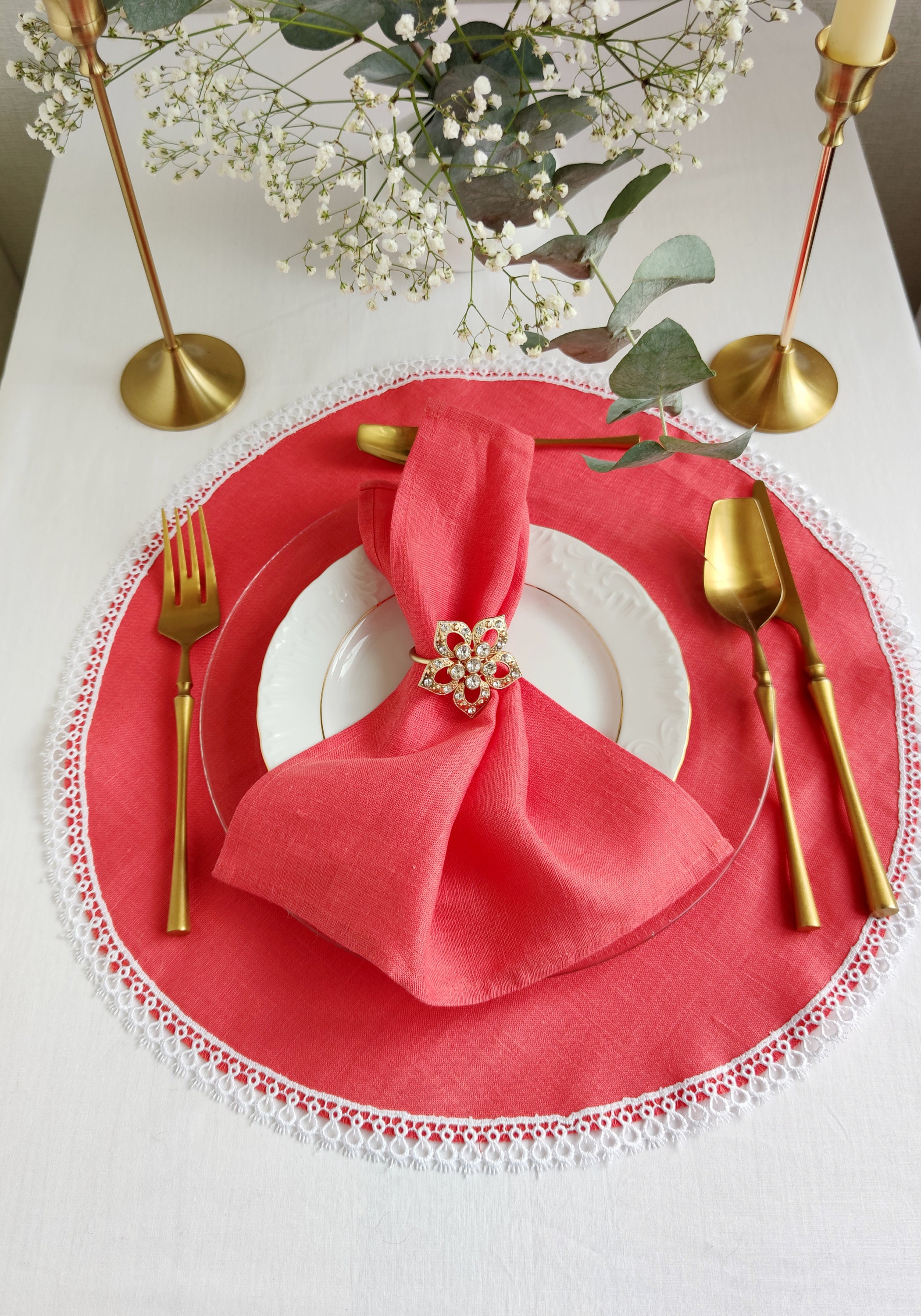 BEAUTIFUL! 12 DAYS OF CHRISTMAS LINEN NAPKINS BOXED SET W/GOLD COLOR * *