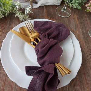 Wedding napkin for wedding table decor, Organic linen napkins kitchen decor, Eggplant linen cocktail napkins, Cloth napkins bulk