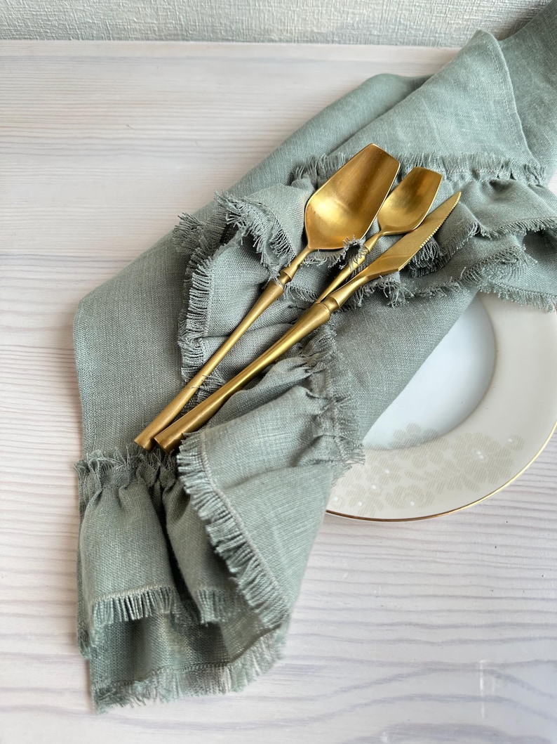 Linen kitchen towels for farmhouse decor, Ruffled tea towels in soft washed linen, Custom tea towels, Bulk linen hand towels available image 10
