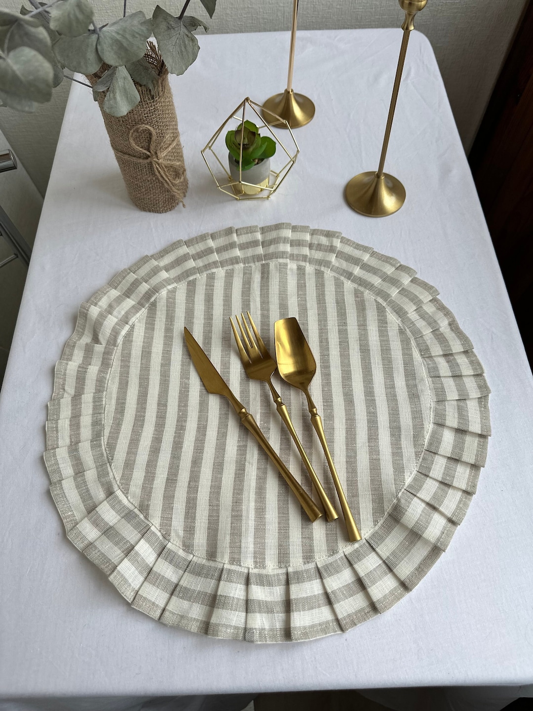 Striped Linen Placemat Ruffled Placemats Round Table for the Etsy