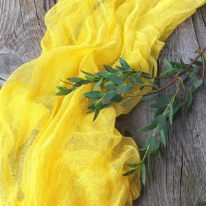 Yellow gauze runner,  Rustic table runner,  Wedding sunflower table decor RU-077
