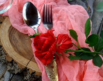 Gauze table runner wedding,  Salmon Cheese cloth table runner on the table  RU-039