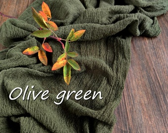 Olive green gauze table runner for weddings, Cheese cloth table runner, Boho Wedding table centerpiece RU-104