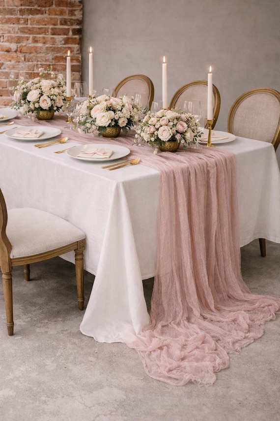 Rustikaler Tischläufer, Tischläufer Hochzeit, Gaze Läufer Hochzeit, Tischläufer Hochzeit, Tischdekoration Tischdekoration
