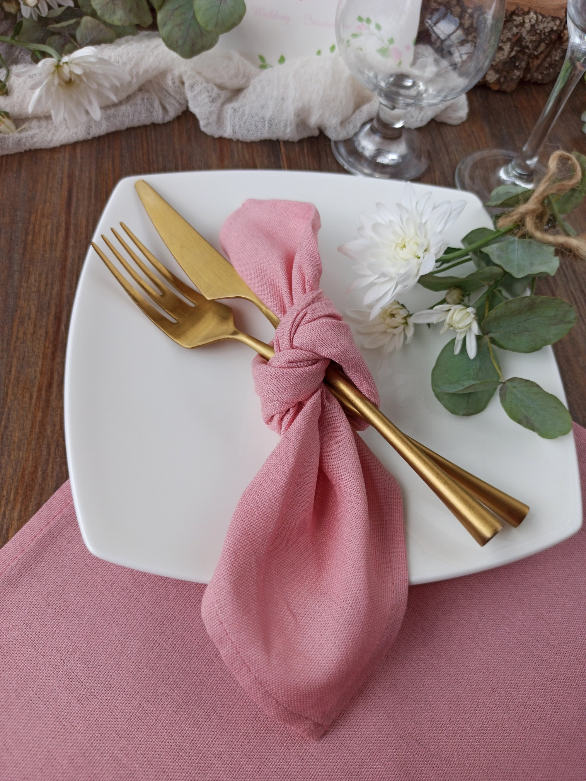 Blush pink napkins Linen viscose napkins bulk Wedding table Etsy
