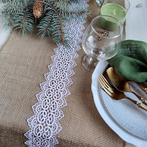 Jute table runner, Table runner burlap with lace, Holiday decor table cloth, Burlap tablecloth