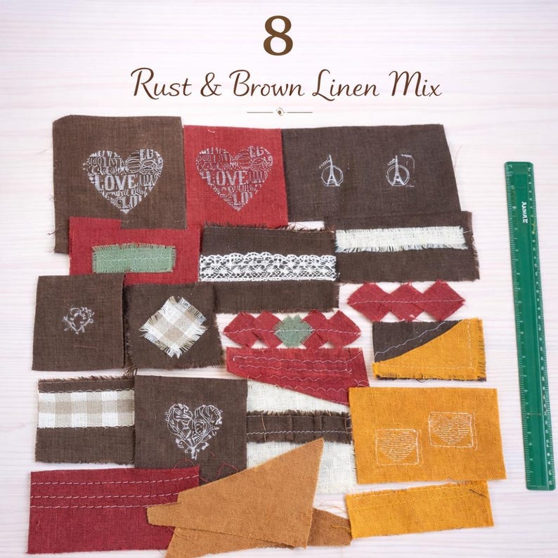 Linen Scrap Bundle – Rustic Fabric Pieces for Junk Journal, Slow Stitching & Textile Collage – Choose Your Set 8