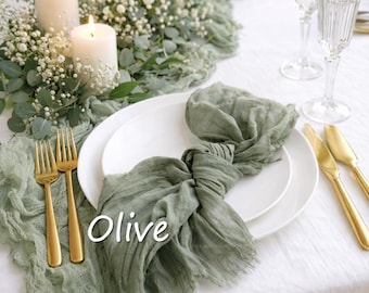 Olive gauze wedding napkins, Cheesecloth cloth napkins for rustic table decor, Boho cocktail and dinner napkins for events