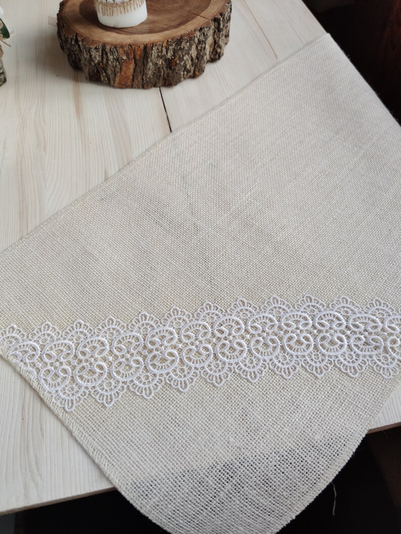 Wedding Table Runner, Ivory Burlap Table Runner With White Lace ...