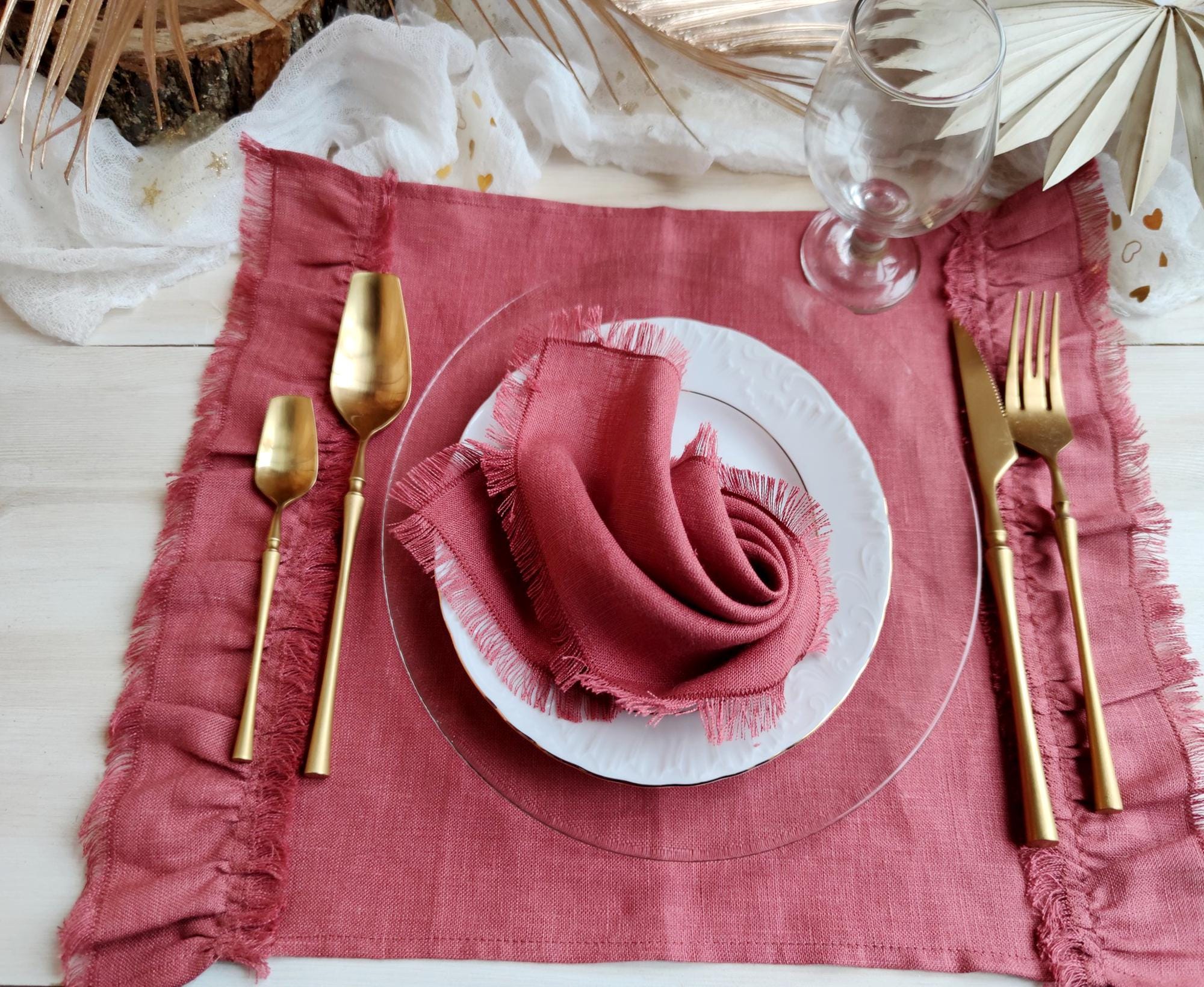 Set Maura di 2 tovaglioli in cotone e lino a righe bianche e marroni
