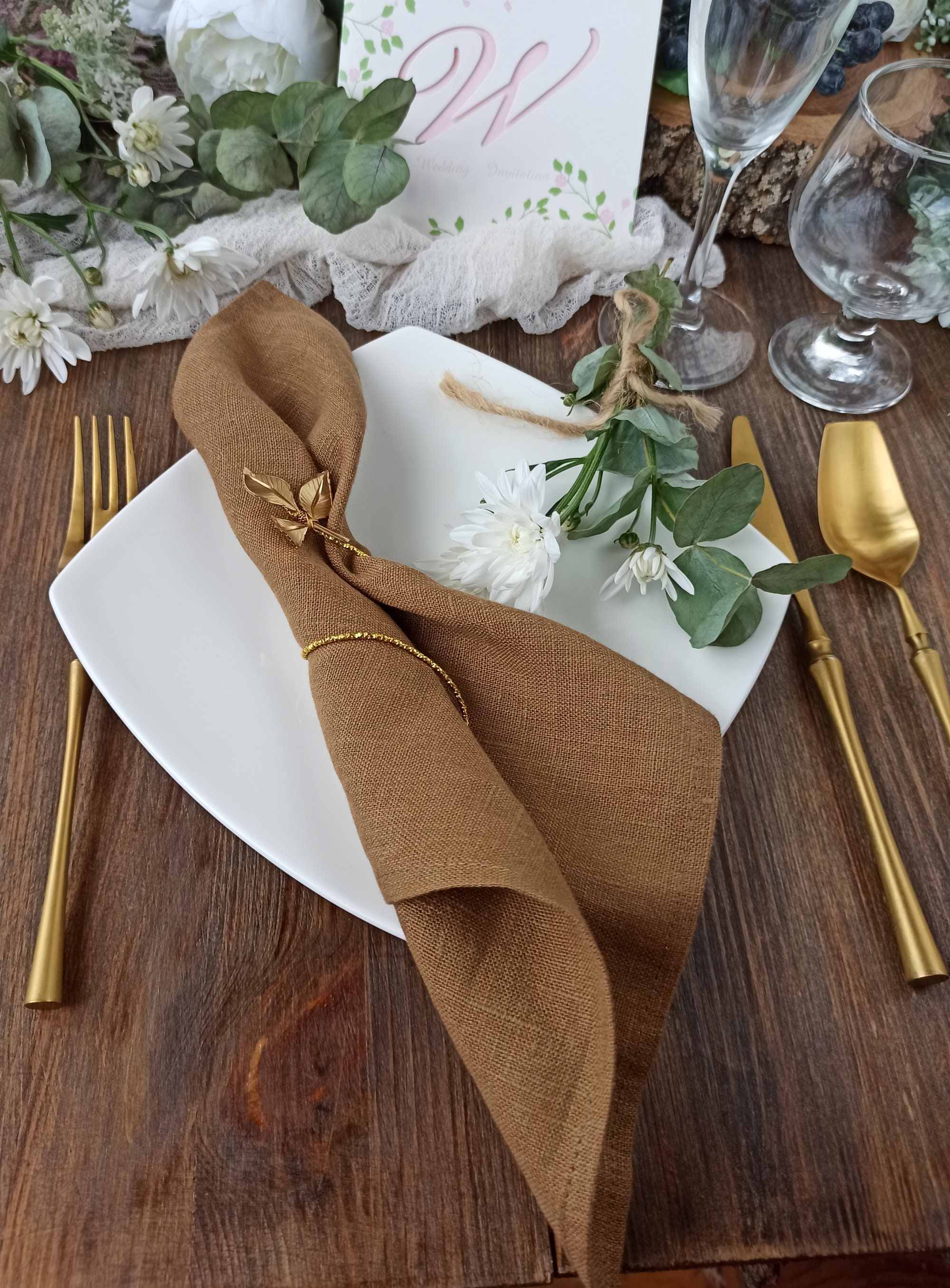 Golden Brown Linen Napkins Set, Cloth Napkins for Wedding, Washed Linen  Dinner Napkins, Organic Linen Napkins LN 102 