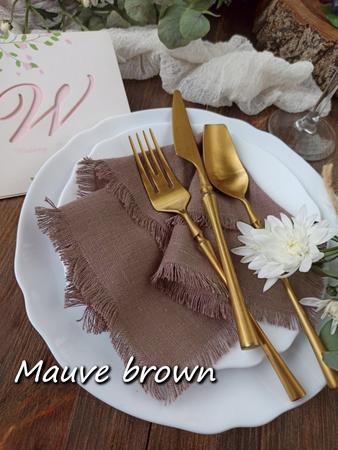 Mauve brown linen napkins Natural softened fringed linen Etsy