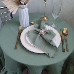 Linen tablecloth for kitchen decor, Custom size cloth in rectangle, oval, or round Sage green boho table cloth Large tablecloth with ruffles image 11