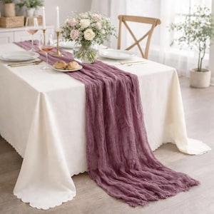 Camino de mesa de boda en color malva polvoriento para decoración de boda rústica, camino de mesa de tela de queso, centro de mesa bohemio, decoración de camino de pasillo