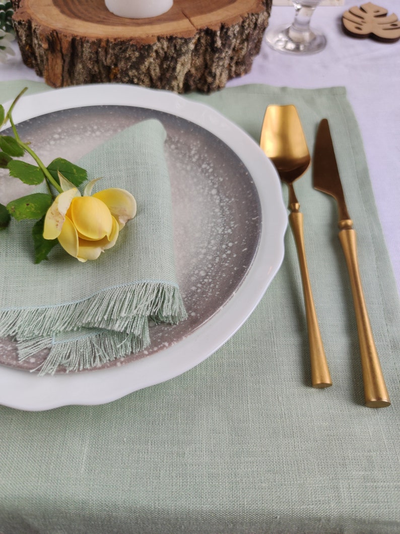 Sage green linen placemats Custom color Natural linen Etsy