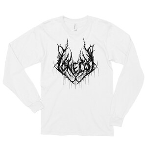 Lone Cat Metal Logo Shirt, Death Metal Style Long Sleeve Tee, White Hardcore Logo Shirt