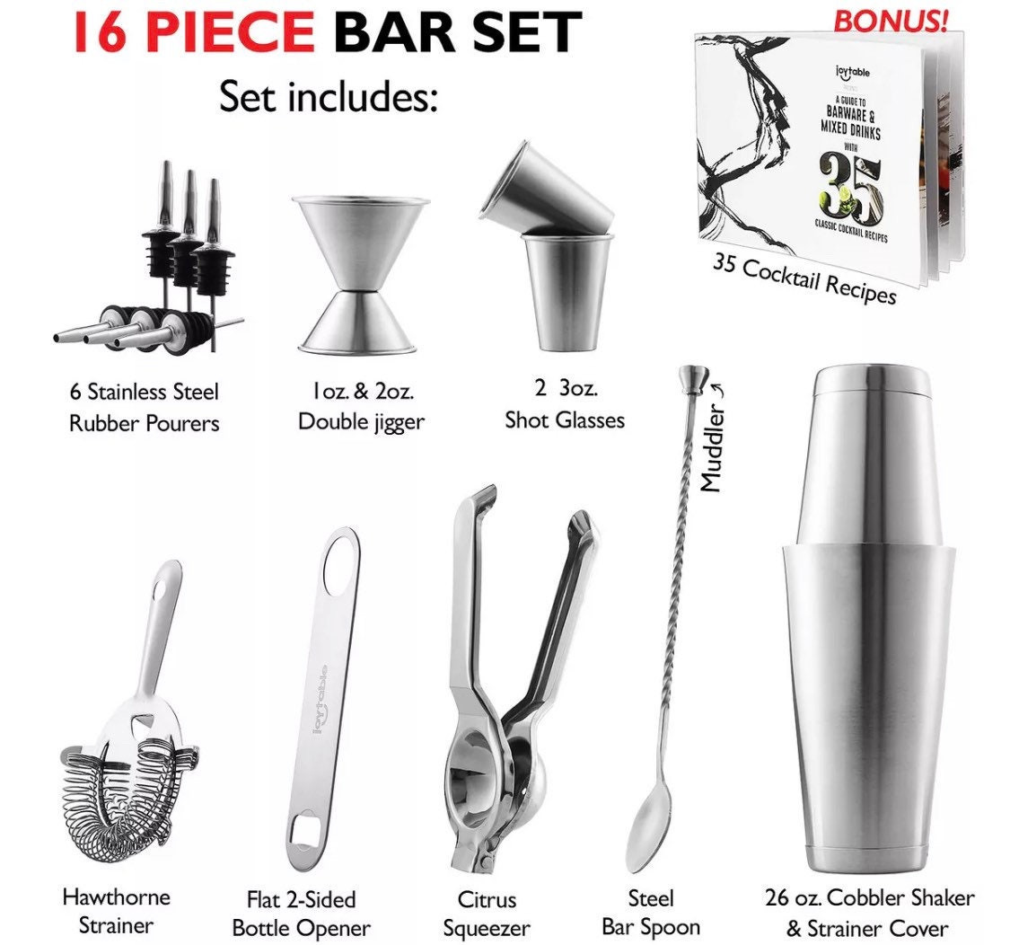 Barware Set 16 PC Bartender Kit Complete Cocktail Shaker Bar Etsy
