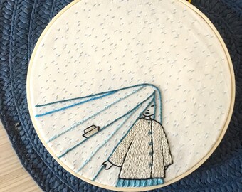 PDF pattern - The Girl in the Rain - modern Hand Embroidery Pattern