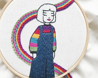 Rainbow Girl - Modern Hand Embroidery Pattern - LGBTQ art