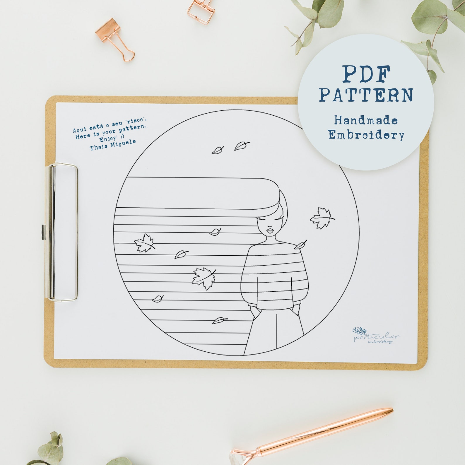 PDF Pattern Autumn Girl and Leaves Falling Modern Hand | Etsy