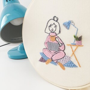 PDF pattern - Comfy home office girl - Modern hand embroidery