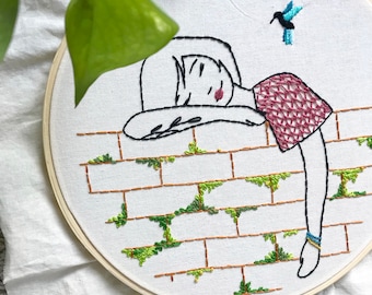 Summer Breeze - PDF Hand Embroidery Pattern - Girl with Hummingbird