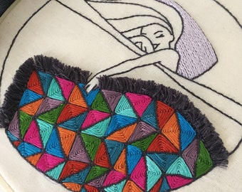 PDF pattern - Girl relaxing in bed in a Lazy day - modern Hand Embroidery Pattern