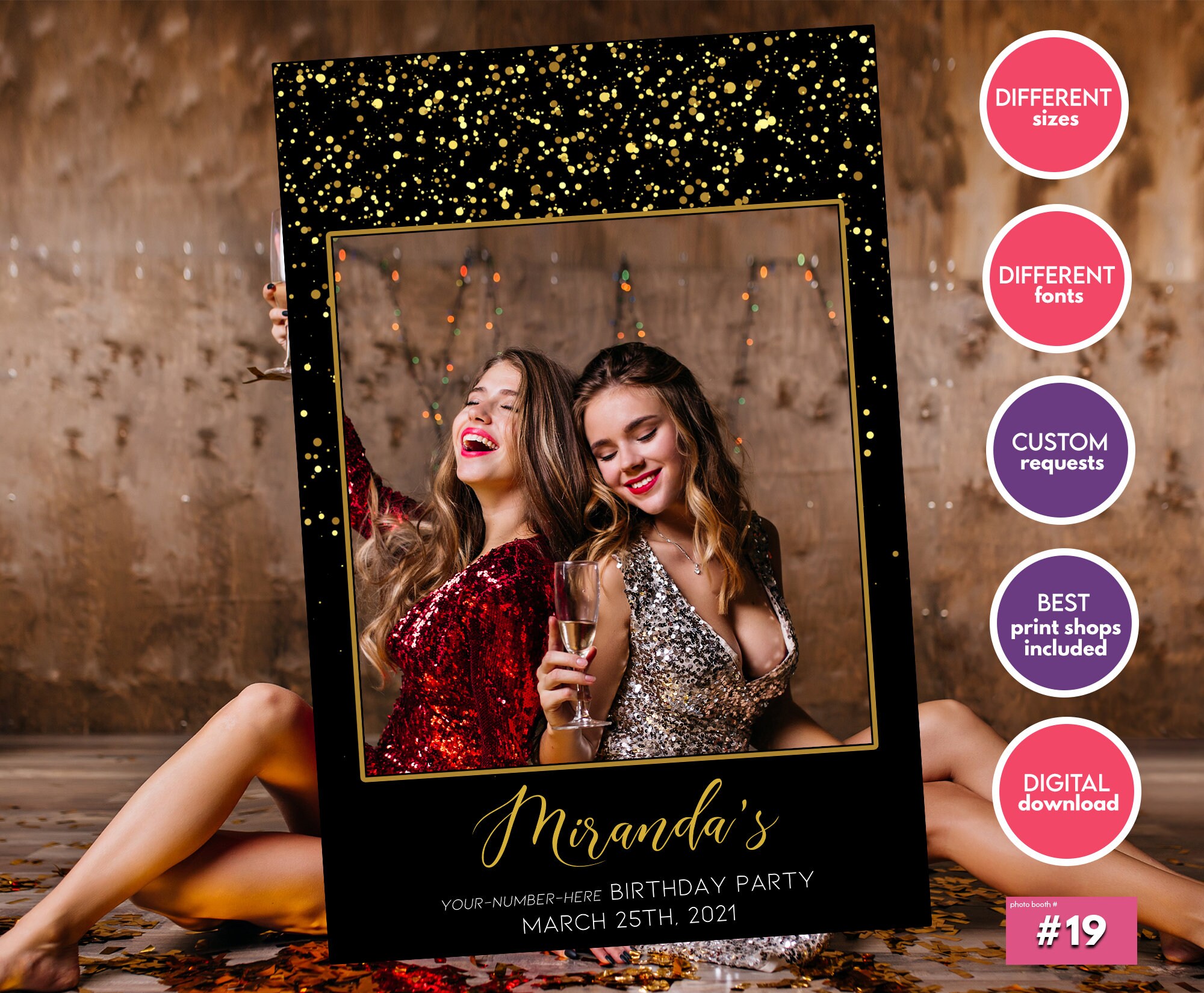 Black and Gold Confetti Photo Booth Frame Gold Birthday Photo Etsy Canada