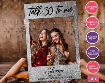 Talk 30 to me Silver Glitter Photo booth Picture Frame, 30th Birthday Photo Booth Frame, Silver Confetti Photo Prop Frame, Talk Thirty To Me