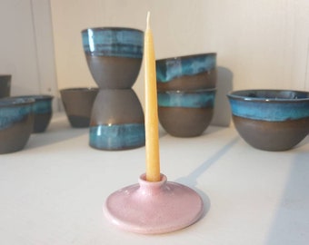 Candle holder mini / hand pottery small pink candle holder beeswax candles / small ceramic candle holder / small pink candlestick no 7