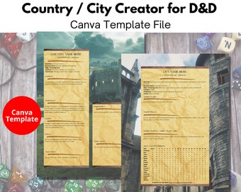 Dungeon Master Kingdom (Country) and City Creator Template Editable with Canva for use in your Dungeons and Dragons Campaign