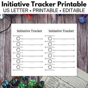Rastreador de iniciativas minimalistas de D&D 5e que se puede laminar y reutilizar para Dungeon and Dragons y Pathfinder
