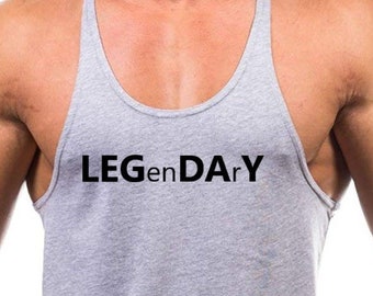 Men's Y-Back Muscle workout fitness bodybuilding Tank top - LEG DAY