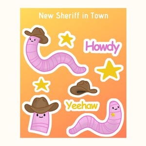 Feuille d'autocollants shérif, ver dans la ville, mignon cow-boy en vinyle résistant aux UV et résistant à l'eau