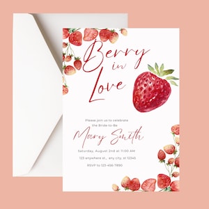 Berry in Love - Bridal Shower Invitation - Editable Canva Template - Instant Digital Download