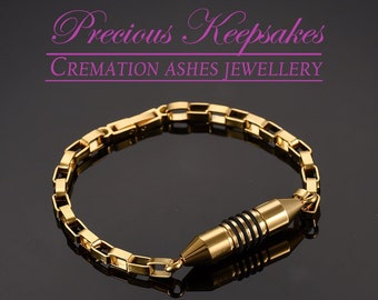 Cremation Ashes Gold Bracelet - Memorial Jewellery - Keepsake Urn.  Complete with filling kit.
