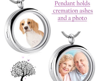 Photo Locket Cremation Ashes Necklace - Memorial Keepsake Jewellery Urn Pendant. Complete with 20" Silver chain and filling kit.