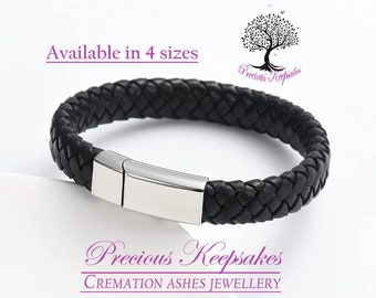 Cremation Ashes Black Leather Urn Bracelet - Memorial Jewellery Keepsake.  Complete with filling kit.