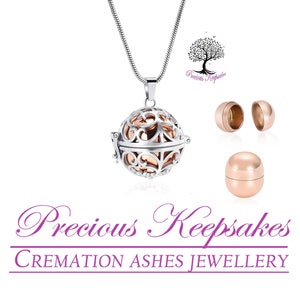 Silver and Rose Gold Cremation Ashes Necklace - Memorial Jewellery - Urn Pendant.  Complete with 20" Silver snake chain and filling kit.