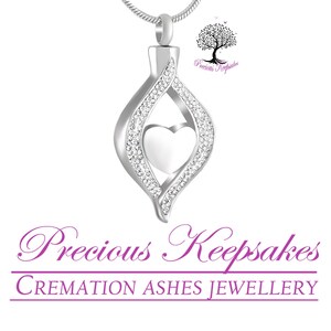 Diamante Cremation Ashes Necklace - Funeral Memorial Keepsake Jewellery - Urn Pendant. Complete with 18" Silver chain and filling kit.