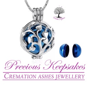 Silver and Blue Cremation Ashes Necklace - Memorial Jewellery - Urn Pendant.  Complete with 20" Silver snake chain and filling kit.