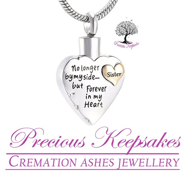 Sister No longer by my side, Cremation Ashes Necklace Memorial Jewellery Urn Pendant. Complete with 18" Silver snake chain and filling kit